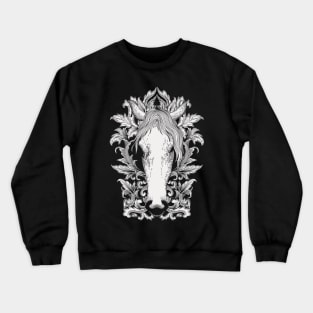 White Horse In Floral Victorian (White) Crewneck Sweatshirt